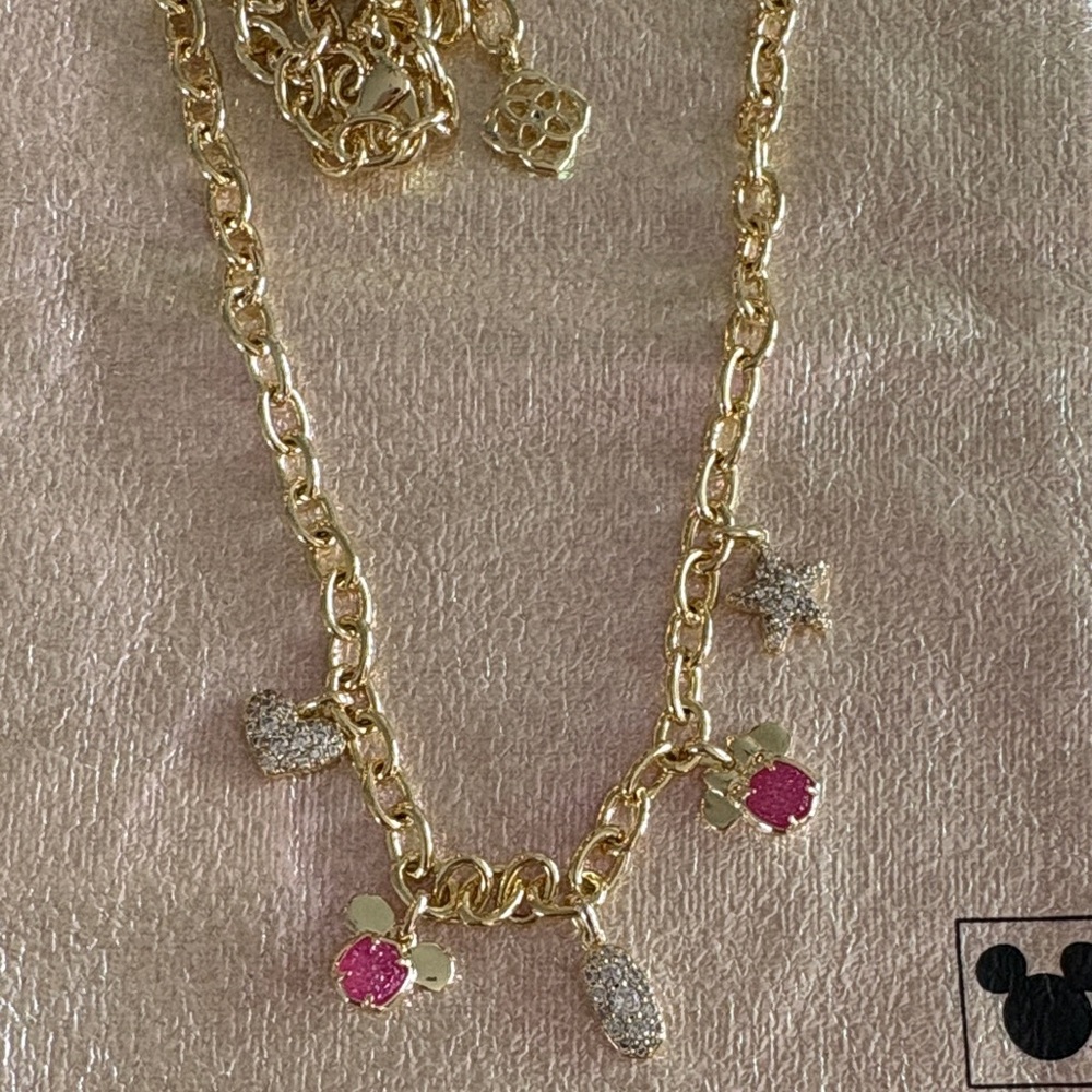 Gold-Tone Pink & Clear Charm Necklace - Women's Jewelry